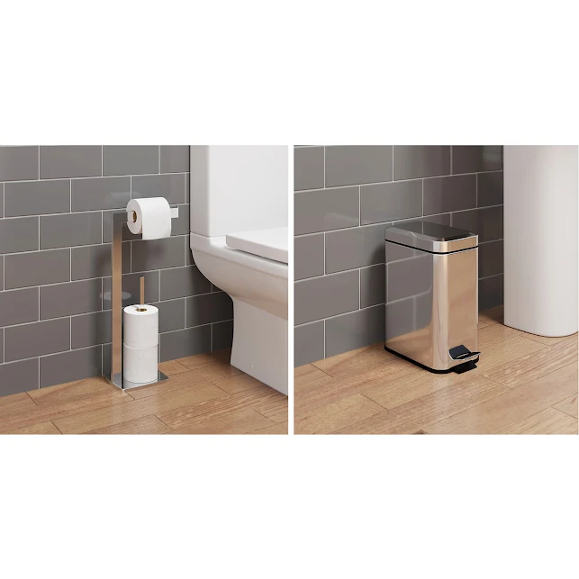 Architeckt Square Freestanding Toilet Roll Holder And 5L Square Bin 3 Architeckt Square Freestanding Toilet Roll Holder And 5L Square Bin
