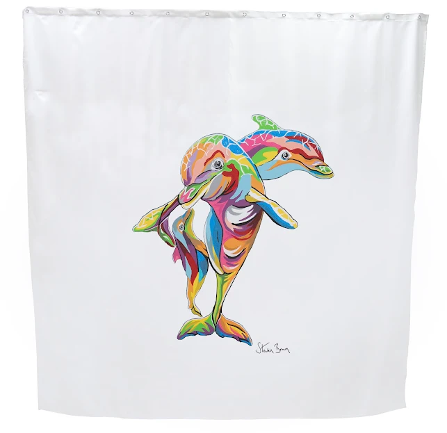 Stephen Brown Hannah McWave Dolphin Shower Curtain & Toilet Seat Bathroom Accessory Set 6 Stephen Brown Hannah McWave Dolphin Shower Curtain & Toilet Seat Bathroom Accessory Set - Image 4