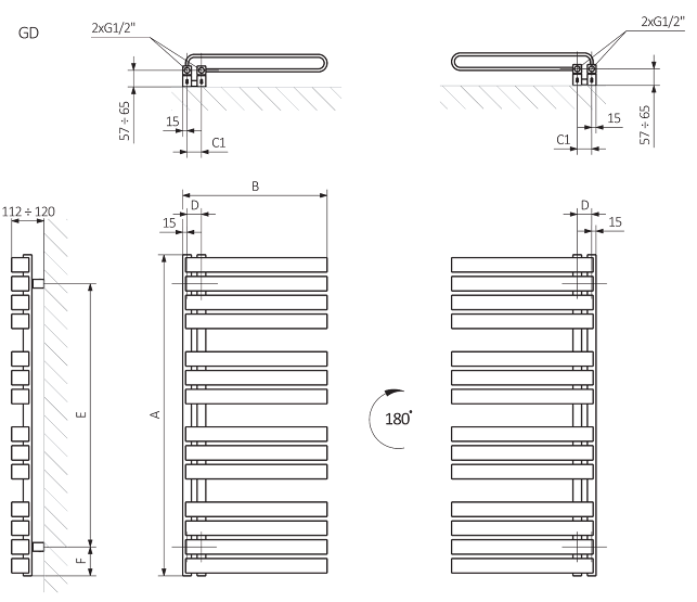 Terma Warp S Salt N Pepper Grey Heated Towel Rail 1110 X 500mm 8 Terma Warp S Salt N Pepper Grey Heated Towel Rail 1110 X 500mm - Image 6