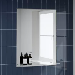 Essentials Lucis Rectangular Frameless Bathroom Mirror With Glass Shelf - 800 X 600mm