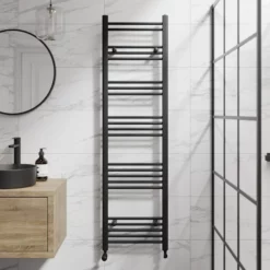DuraTherm Heated Towel Rail Matt Black 1600 X 450mm Flat