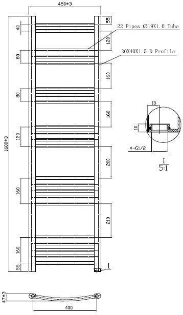 Dual Fuel Heated Towel Rail 1600 X 450mm Curved Manual 5 Dual Fuel Heated Towel Rail 1600 X 450mm Curved Manual - Image 3