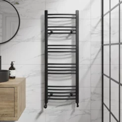 DuraTherm Curved Heated Towel Rail Matt Black - 1200 X 450mm
