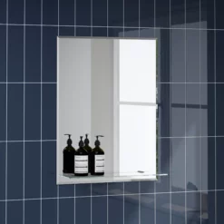 Essentials Lucis Rectangular Frameless Bathroom Mirror With Glass Shelf - 600 X 450mm
