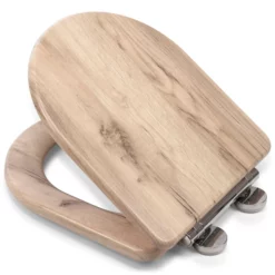 Croydex Varese Flexi-Fix Soft Close D-Shape Wooden Toilet Seat Grey Oak - WL610131H