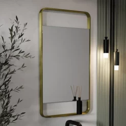Vasari Mirror With Shelf - 550 X 1000mm Brushed Brass