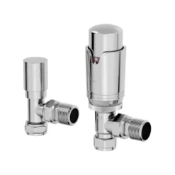Duratherm Angled Chrome Thermostatic Radiator Valve & Lockshield Pack - 15mm