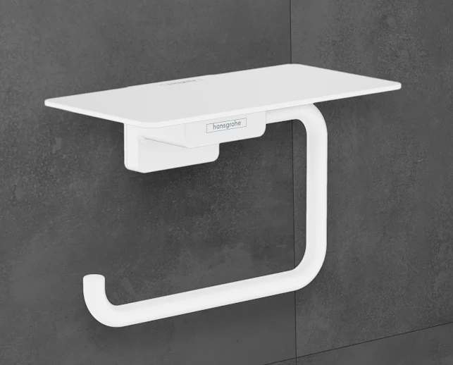 Hansgrohe AddStoris Toilet Roll Holder With Shelf - Matt White 3 Hansgrohe AddStoris Toilet Roll Holder With Shelf - Matt White