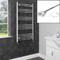 Dual Fuel Heated Towel Rail 1200 X 600mm Curved Thermostatic
