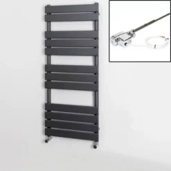 Dual Fuel Flat Panel Heated Towel Rail - 1200 X 500mm - Thermostatic Anthracite