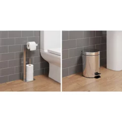 Architeckt Square Freestanding Toilet Roll Holder And 5L Round Bin