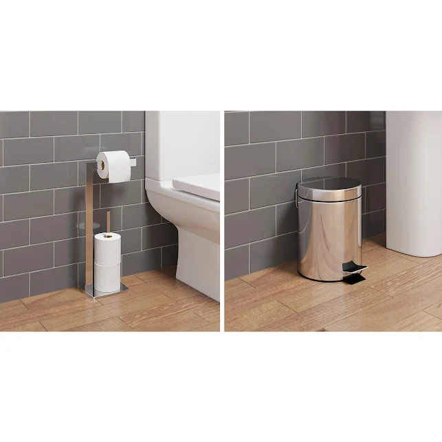 Architeckt Square Freestanding Toilet Roll Holder And 5L Round Bin 3 Architeckt Square Freestanding Toilet Roll Holder And 5L Round Bin