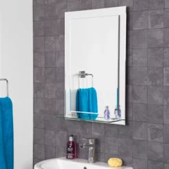 Croydex Devoke Hang ānā Lock Double Layer Rectangular Mirror With Glass Shelf 700 X 500mm