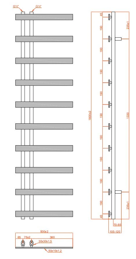 Solaro Heated Towel Rail Anthracite 500 X 1800mm 6 Solaro Heated Towel Rail Anthracite 500 X 1800mm - Image 4