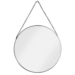 Croydex Metal Framed Bathroom Mirror With Chain Hanging Strap - Matt Black