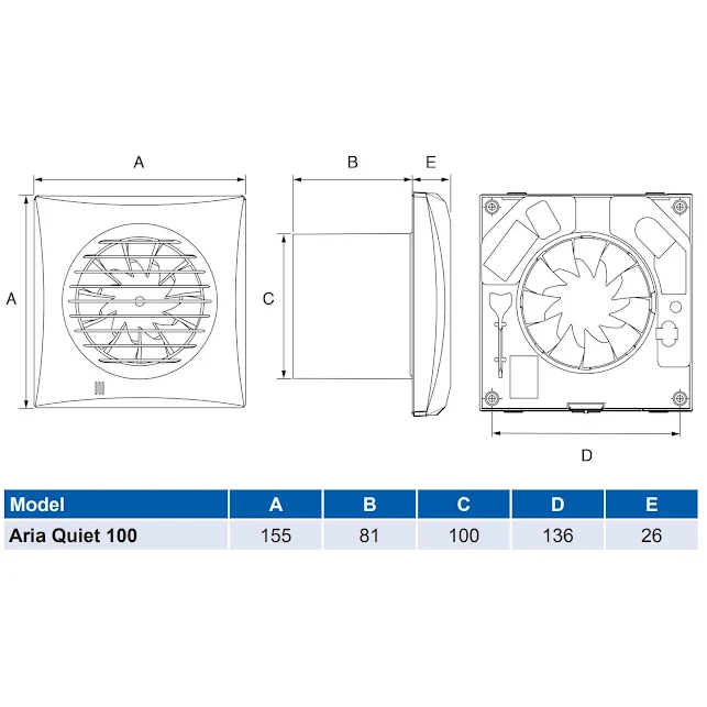 Airflow Aria Quiet 100mm Humidty And Timer Controlled Extractor Fan - 90001050 5 Airflow Aria Quiet 100mm Humidty And Timer Controlled Extractor Fan - 90001050 - Image 3