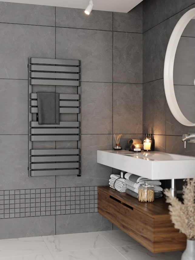 Terma Warp T One Electric Towel Rail Salt N Pepper Grey 1110 X 500mm 4 Terma Warp T One Electric Towel Rail Salt N Pepper Grey 1110 X 500mm - Image 2