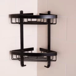 Croydex Aluminium Chunky 2 Tier Corner Basket Black - QM772821