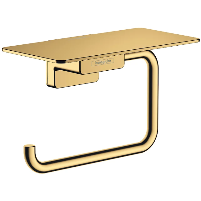 Hansgrohe AddStoris Toilet Roll Holder With Shelf - Gold 3 Hansgrohe AddStoris Toilet Roll Holder With Shelf - Gold