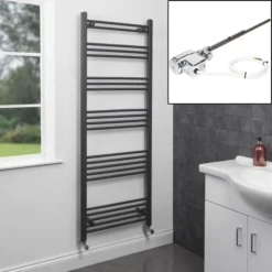 Dual Fuel Anthracite Heated Towel Rail 1600 X 600mm - Flat Thermostatic