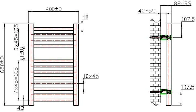 DuraTherm Square Bar Heated Towel Rail Chrome - 650 X 400mm 10 DuraTherm Square Bar Heated Towel Rail Chrome - 650 X 400mm - Image 8