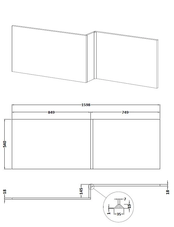 Ceramica L Shaped Shower Bath Side Panel - White Gloss MDF 1600mm 6 Ceramica L Shaped Shower Bath Side Panel - White Gloss MDF 1600mm - Image 4