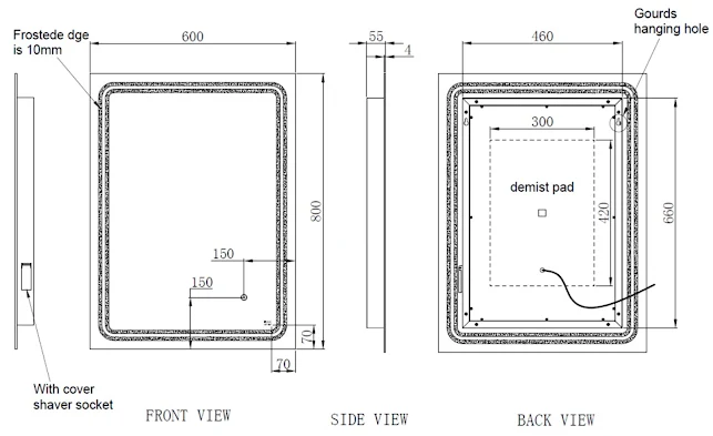 RAK Pluto LED Bathroom Mirror With Demister Pad And Shaver Socket 800 X 600mm - Mains Power 7 RAK Pluto LED Bathroom Mirror With Demister Pad And Shaver Socket 800 X 600mm - Mains Power - Image 5