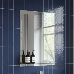 Essentials Lucis Rectangular Frameless Bathroom Mirror With Glass Shelf 700 X 500mm