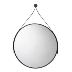 Croydex Metal Framed Bathroom Mirror With Leather Effect Hanging Strap - Matt Black