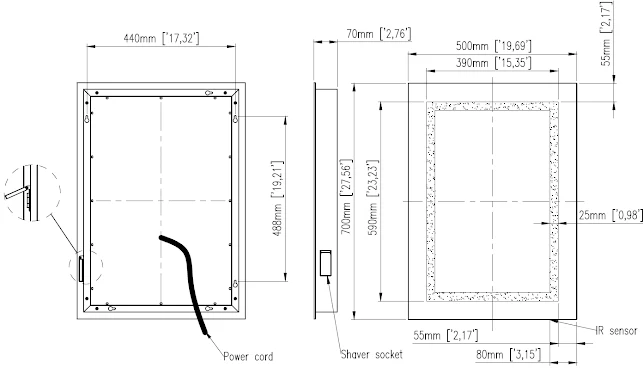 Artis Niteo LED Bathroom Mirror With Demister Pad And Shaver Socket 700 X 500mm - Mains Power 6 Artis Niteo LED Bathroom Mirror With Demister Pad And Shaver Socket 700 X 500mm - Mains Power - Image 4